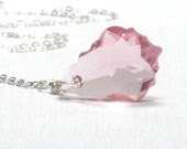 Pink Swarovski Pendant, Sterling Silver Necklace October Birthday, Pink Necklace, Rose, Summer Fashion - Romantic - CCARIA Pink Swarovski Pendant, Sterling Silver Necklace October Birthday, Pink Necklace, Rose, Summer Fashion - Romantic - CCARIA