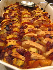 Maple-glazed sweet potatoes & apples with bacon