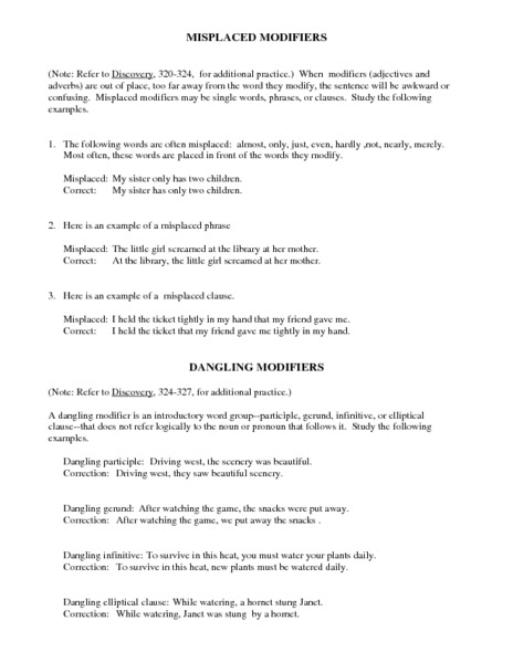 30 Misplaced And Dangling Modifiers Worksheet With Answers - Worksheet
