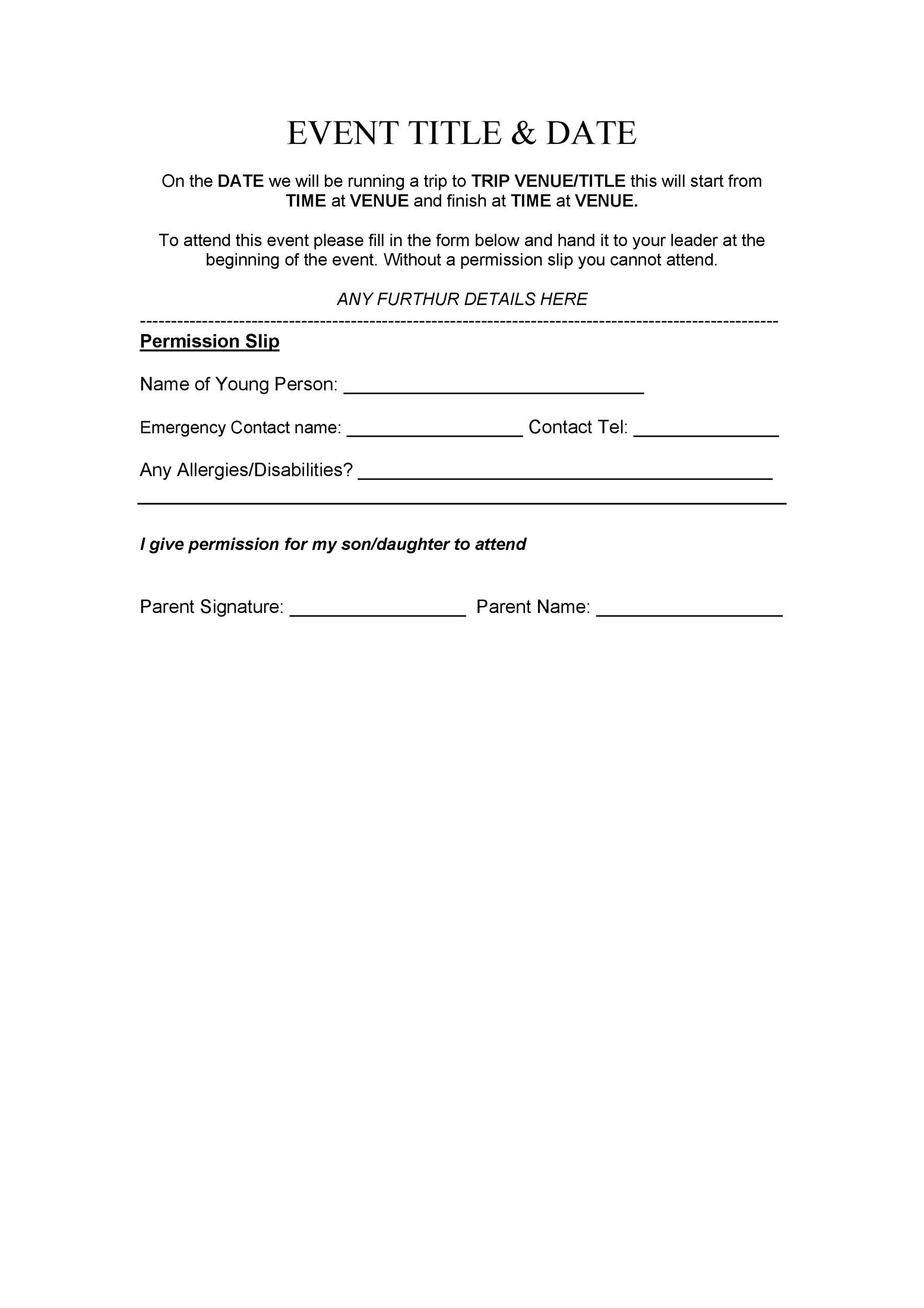 Parent Permission Slip Template Card Template