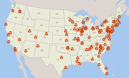shapefile map of nuclear reactors in the U.S. nuclear facilities