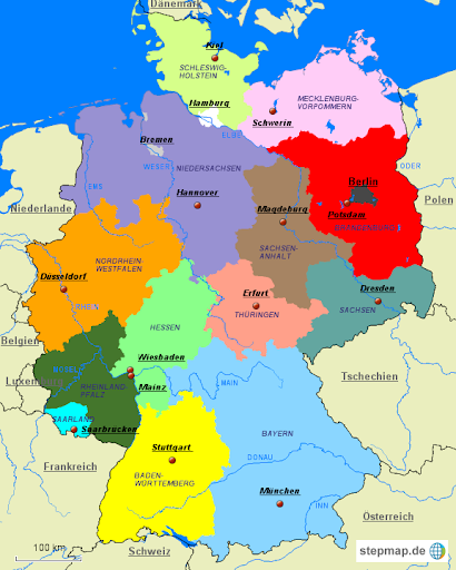 Karte Deutschland Bundesländer Hauptstädte Blanko