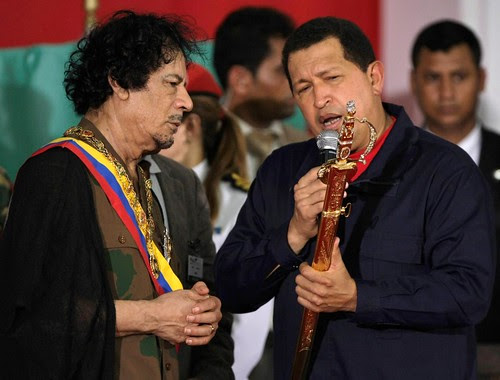 Libyan leader Muammar Gaddafi with Venezuelan President Hugo Chavez. Latin America and Africa are still prime targets of world imperialism. by Pan-African News Wire File Photos