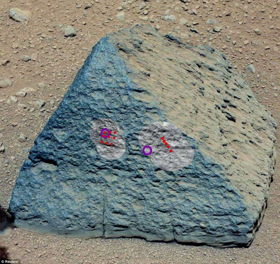 Target: This image shows where the Curiosity rover aimed two instruments to study a rock known as Jake Matijevic