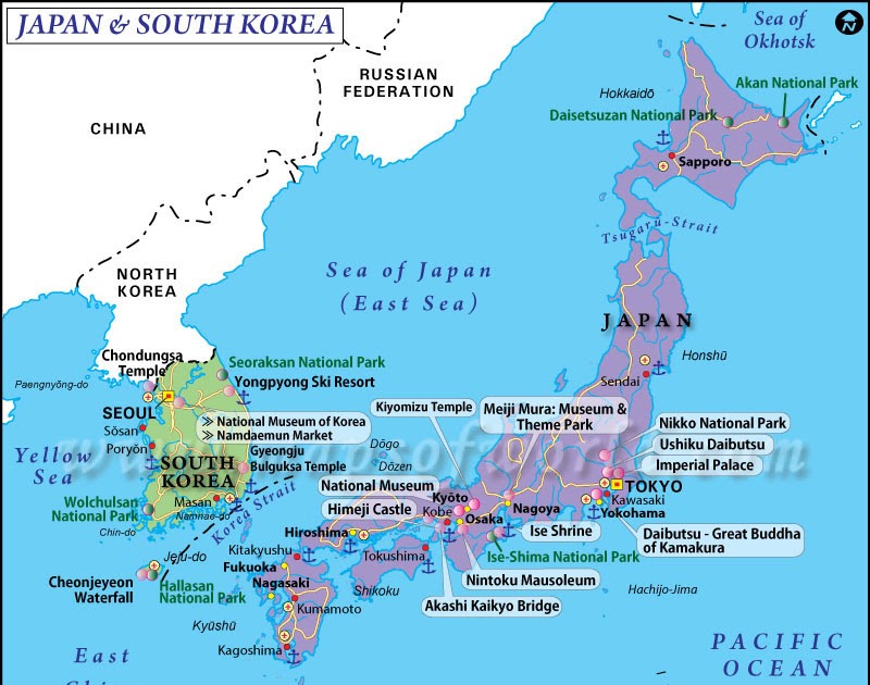 Japan And South Korea On World Map