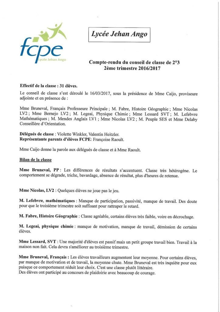 Exemple De Compte Rendu De Conseil De Classe  Le Meilleur Exemple