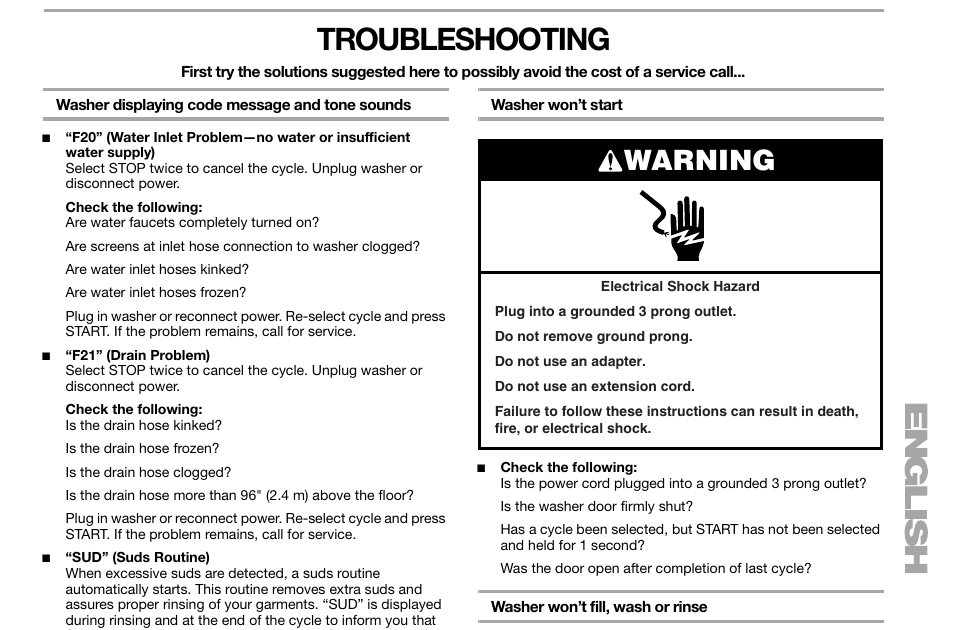 Kenmore Elite Washer Codes