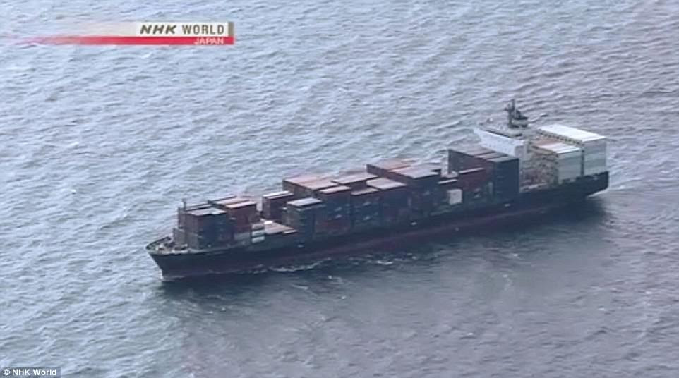 The cargo ship (pictured) weighs 29,000 tons and is more than 740 feet long. According to marine tracking websites, it was on its way to Tokyo