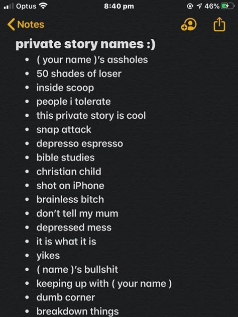 Ideas Funny Private Story Names For Sc Latest Memes