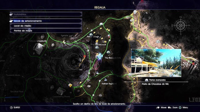 Final Fantasy XV: vá em Locais de Estacionamento no menu do mapa (Foto: Reprodução/Victor Teixeira)