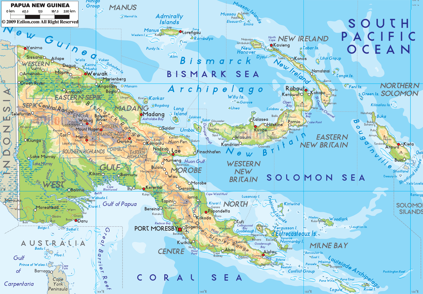 Physical Map of Papua New Guinea Ezilon Maps Physical Map of Papua New Guinea Ezilon Maps
