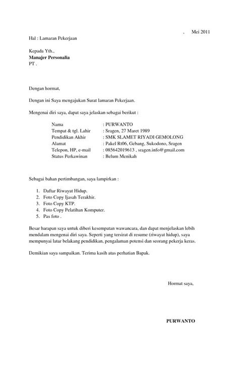 contoh cover letter bahasa indonesia