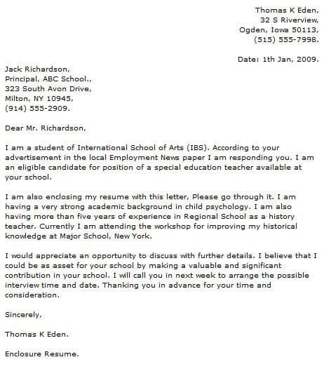 cover letter teacher to principal