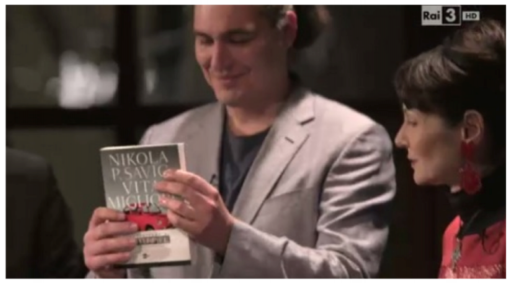 Nikola Savic, the winner of Masterpiece, with Elisabetta Sgarbi, Bompiani's Senior Editor