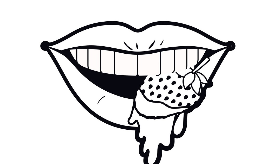 Lips Biting Fruit Drawing Strawberry - Ontem Wallpaper