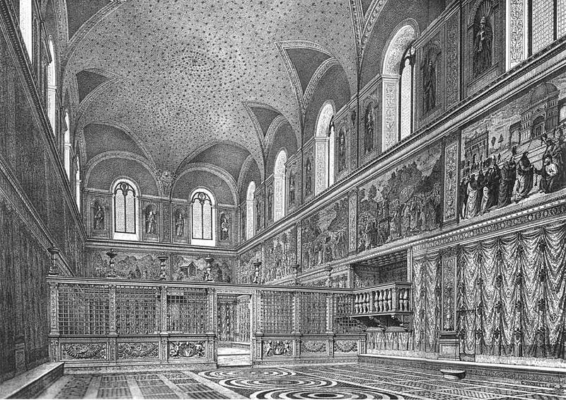 File:Cappella sistina, ricostruzione dell'interno prima degli interventi di Michelangelo, stampa del XIX secolo.jpg
