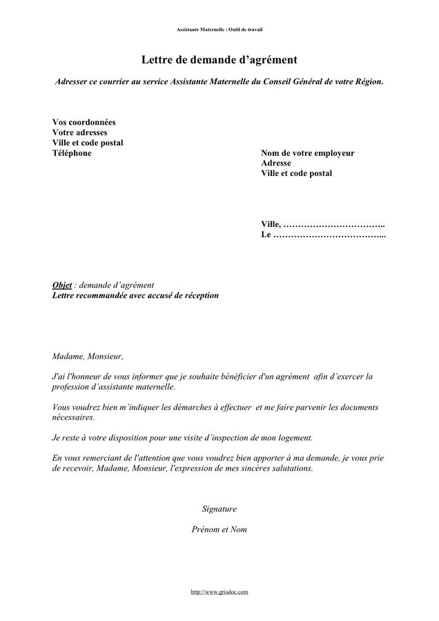 exemple de lettre pour une extension d agrément