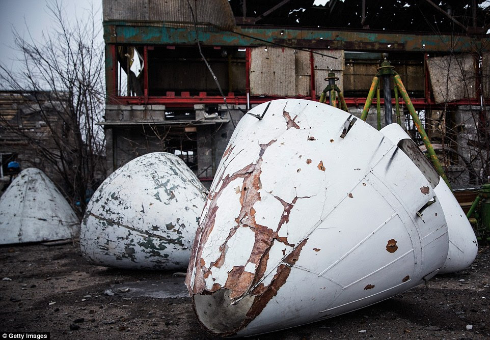 Airplane noses sit partially damaged near  Donetsk airport. The site has been one of the most heavily fought over pieces of land