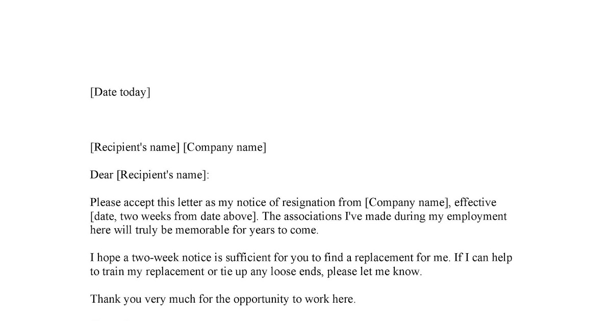 3 Weeks Notice Letter Example 10 Two Weeks Notice Letter