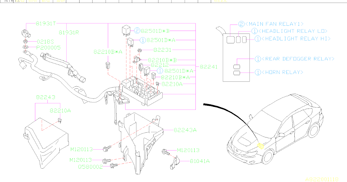 2005 Subaru Impreza Fuse Box Diagram - 82211FC120 - Fuse. BOX, Main