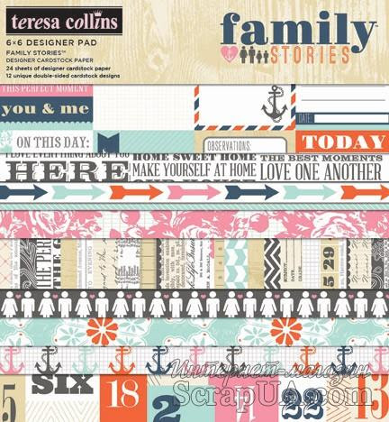 Набор двусторонней скрапбумаги Teresa Collins Designs - Family Stories - Paper Pad, 15х15 см - ScrapUA.com