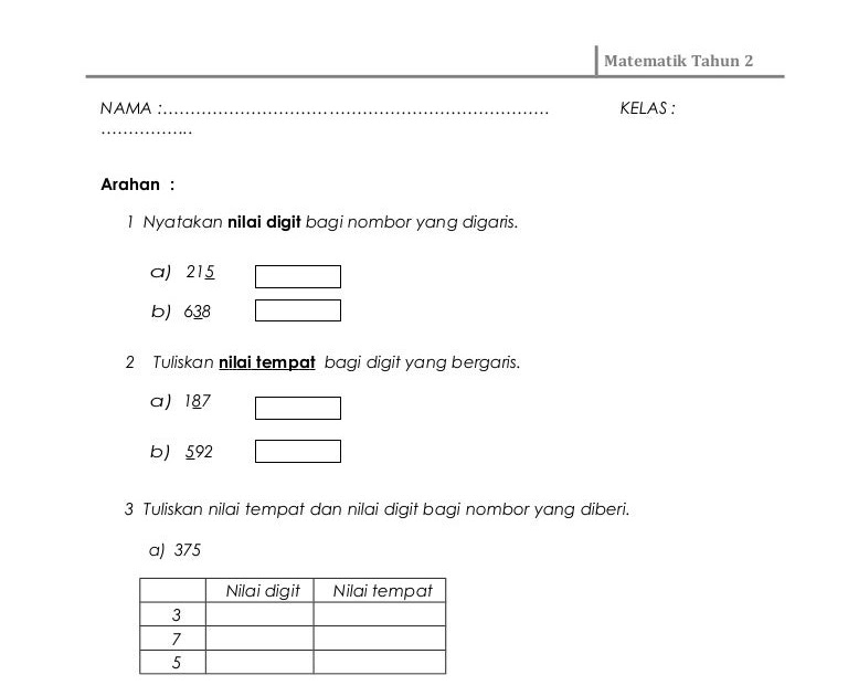 Soalan Latihan Matematik Tahun 2 Pdf - Selangor k