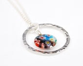 Thousand flowers sterling silver necklace with millefiori bead - BlueberryCream