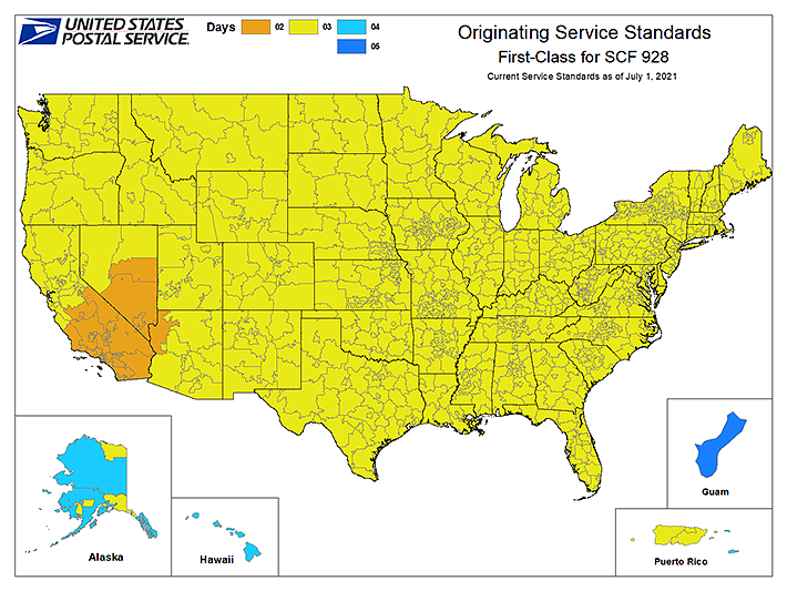 Usps first class delivery map