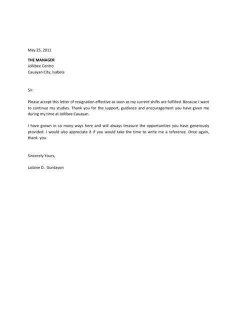 Application Letter Jollibee