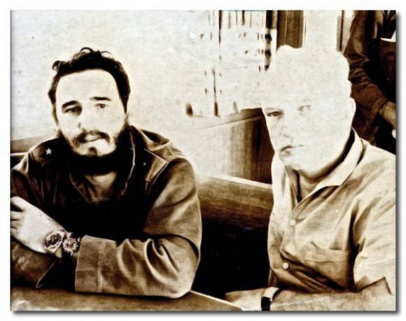 Fidel Castro y James Donovan en Playa Girón. Fidel usa el reloj de buceo que le regalara Donovan.