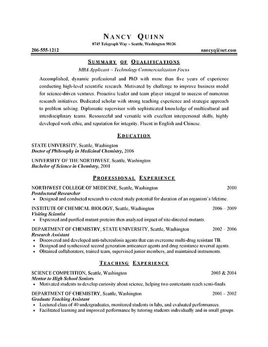 Resume for phd graduate