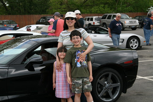 Mom, kids and Corvette