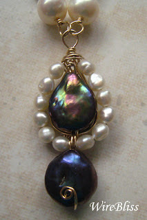 wire wrapped pendant wire wrapped checkered pearl necklace and pipa pendant (reverse usage)