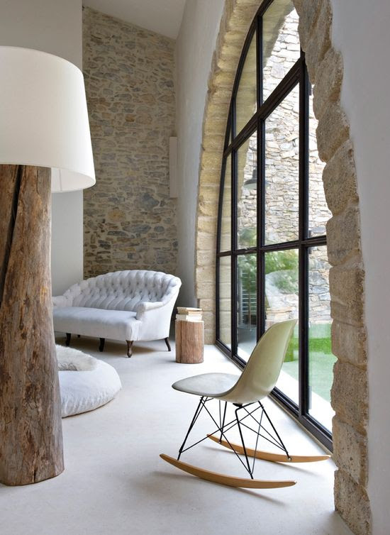 beautiful coloured stone, arches, natural wood, cream, natural light, modern window, black...what is not to love?  white & grey memories blog <3