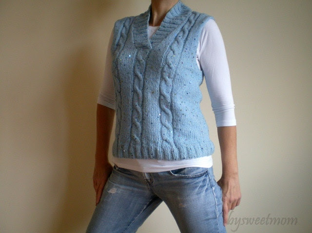 blue cable knit sweater vest