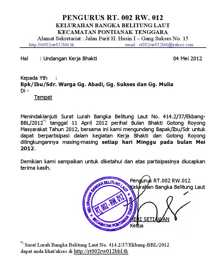 Contoh Surat Resmi Pemberitahuan Gotong Royong Contoh Surat