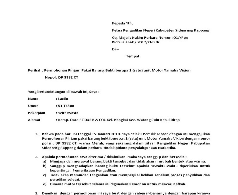 Contoh Surat Pinjam Pakai Tempat