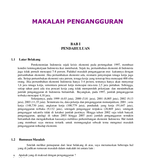 38+ Makalah Masalah Sosial Pengangguran.CSV  MAKALAHAB