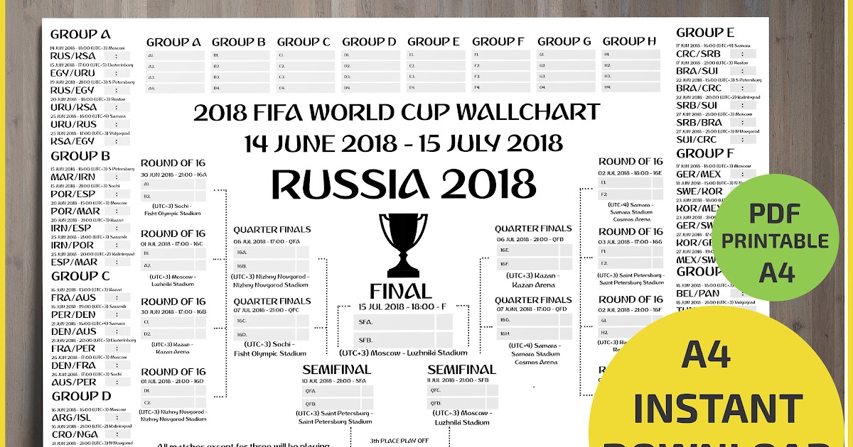 2018 Russia World Cup Bracket - World Cup Tournament Bracket