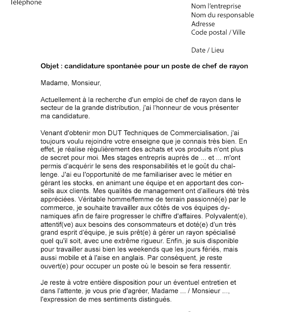 Lettre De Motivation Employé De Rayon Libre Service Debutant