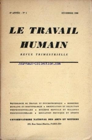 Read PDF TRAVAIL HUMAIN (LE) [No 4] du 01/12/1938  PHYSIOLOGIE DU