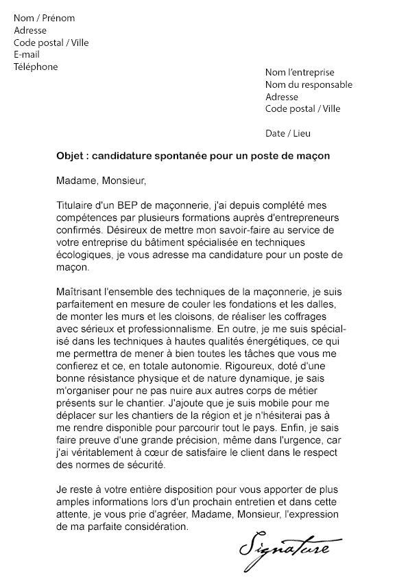 Lettre De Motivation Batiment Chef De Chantier  Exemple de Lettre