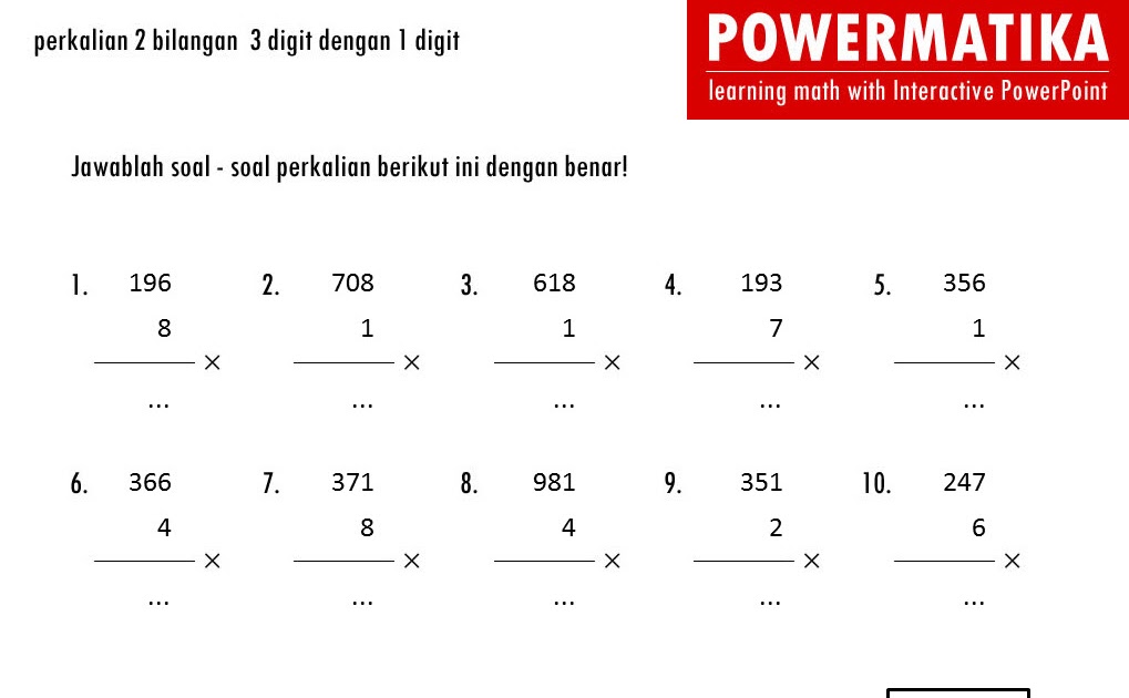 Contoh Latihan Soal Soal Matematika Kelas Semester Perkalian Dan My