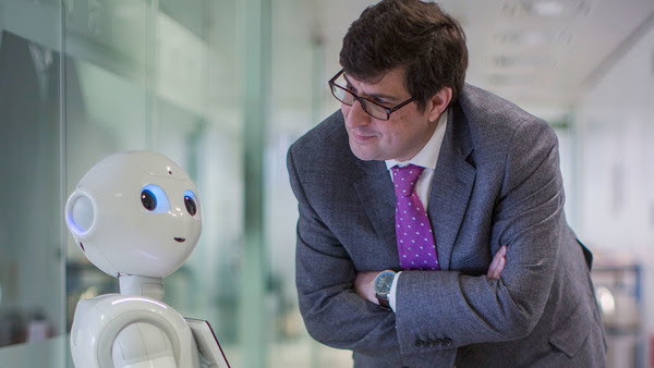 Robert Shrimsley and Pepper at the FT’s London offices