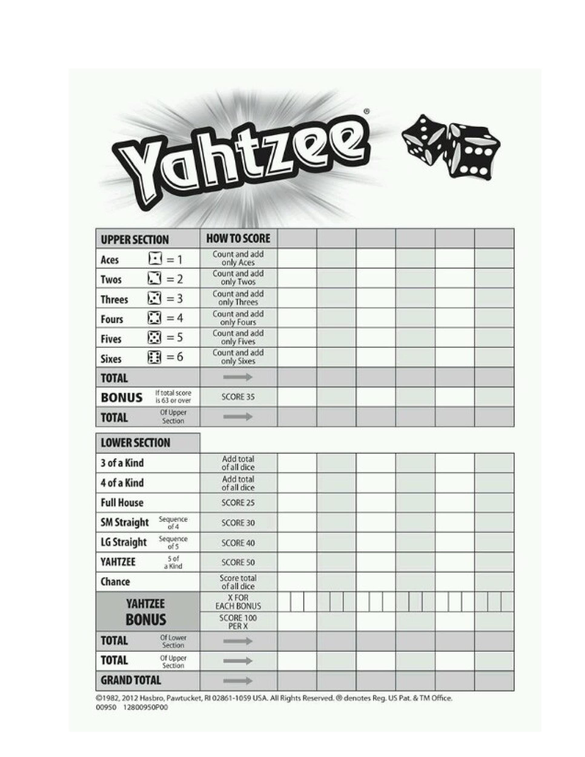 Printable Large Print Yahtzee Score Sheets