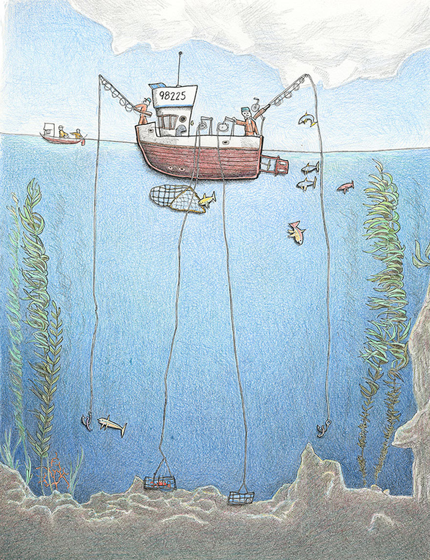 Realistic Fishing Boat Drawing