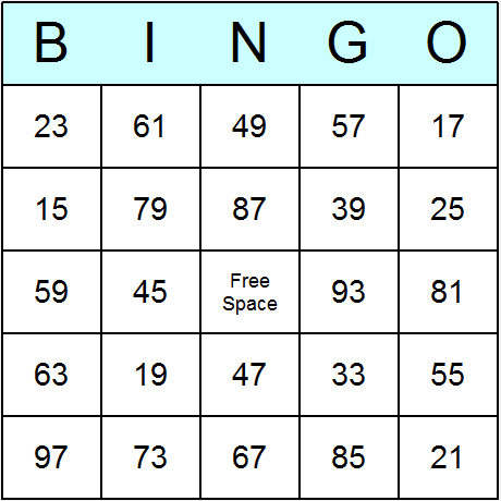 100 Free Printable Bingo Cards 1 75 : Numbers 1 75 Bingo Cards To ...