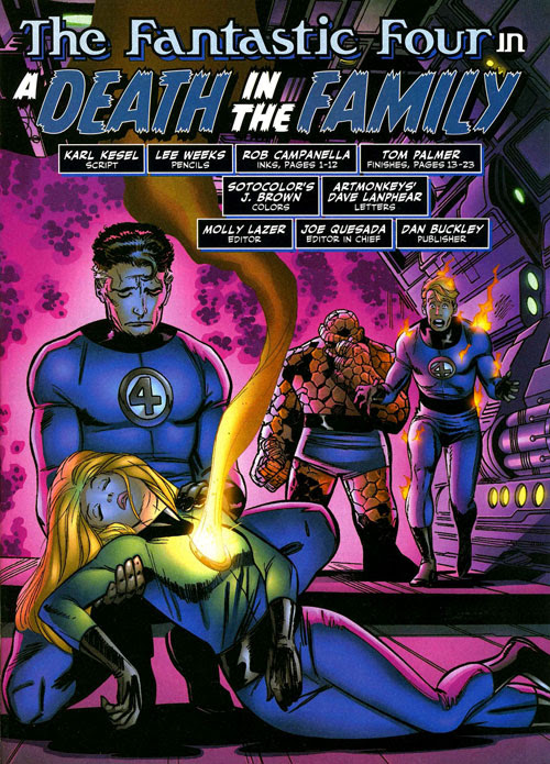 'Reed, maybe you shouldn't a' made her '4' insignia outta dynamite.' 'Quiet, you.' Death of the FF