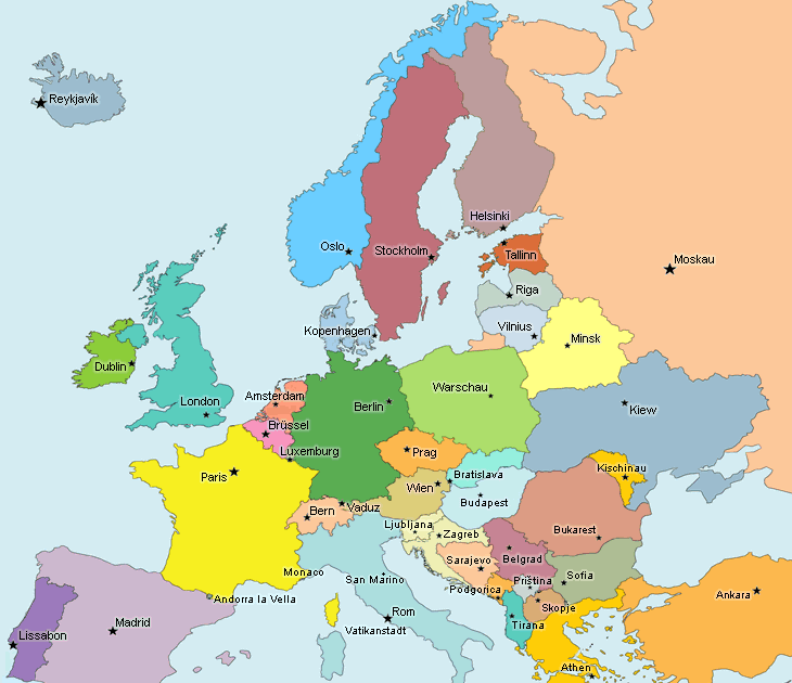 Europakarte Mit Ländernamen | Amerika Karte