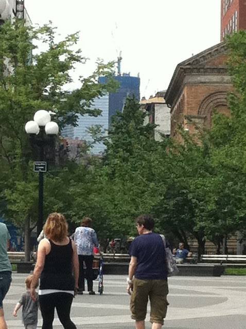 One World Trade Center (in progress) as seen from Washington Square Park